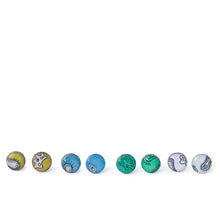 Load image into Gallery viewer, Stud earrings with drawings of microorganisms and bacteria made from silver, paper and resin by Dittany Rose
