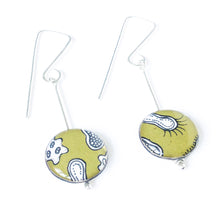 Load image into Gallery viewer, Drop earrings with drawings of microorganisms and bacteria made from silver, paper and resin by Dittany Rose